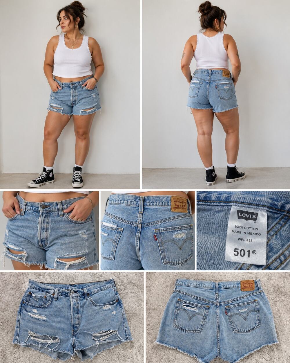 Levi's 501 Distressed Denim Cutoff Shorts Light Wash Button Fly Women's 33